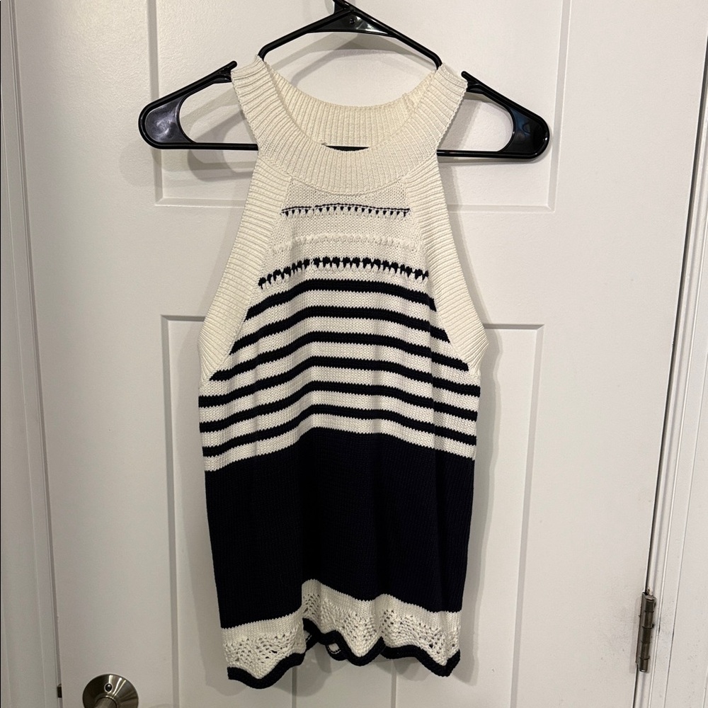 Striped Knit Halter Top - Navy and White